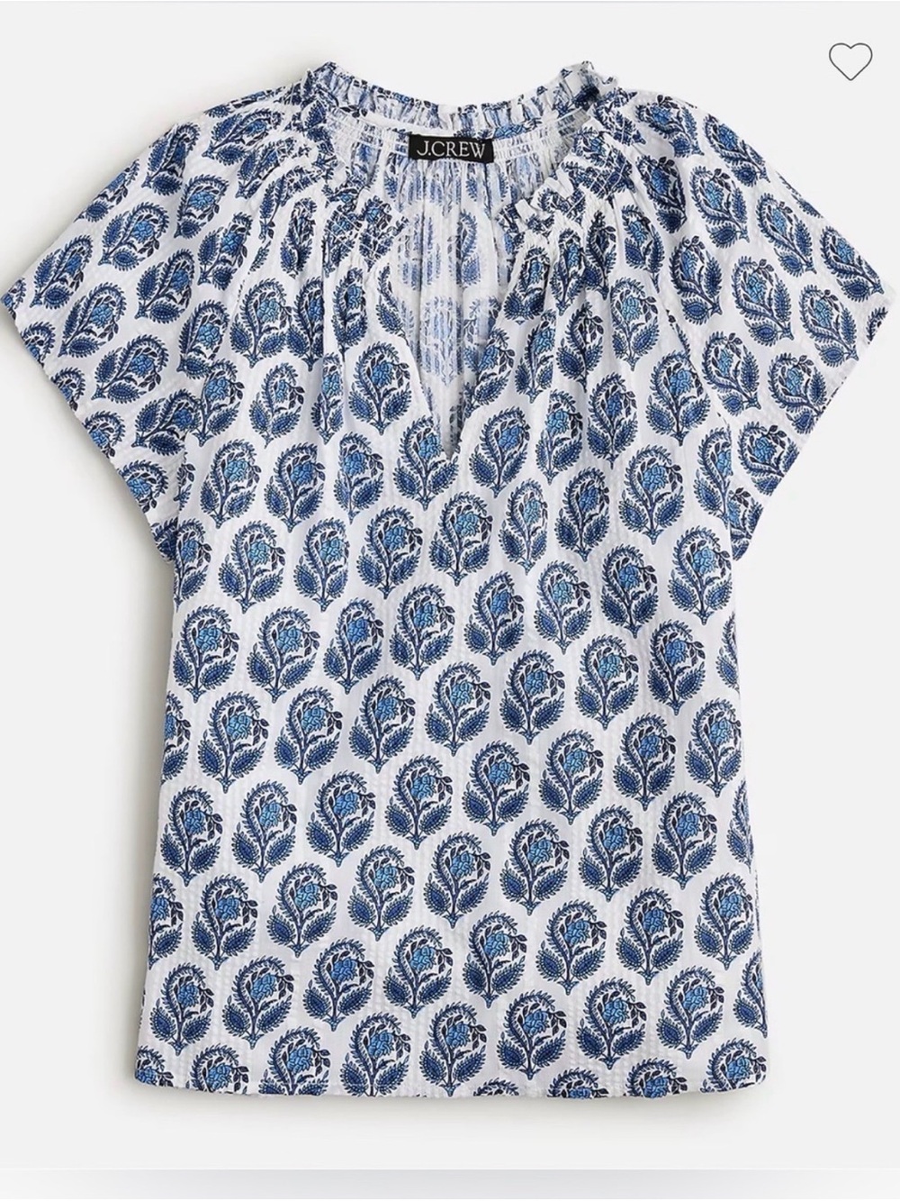 J. Crew Smocked flutter-sleeve Top Bouquet Block print Sz L Cotton Ruffle Neck